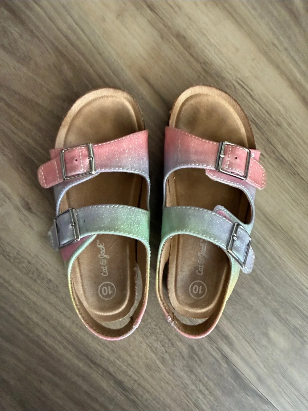 Cat & Jack Girls Glitter Pastel Rainbow Double-Buckle Sandals